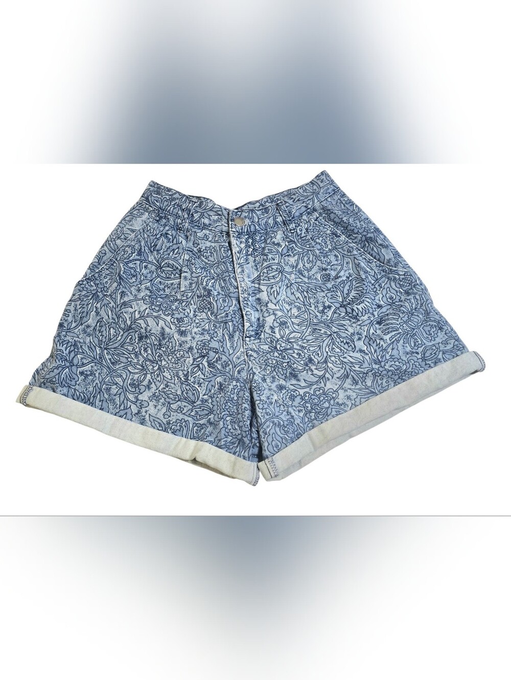 Vintage DAK Floral Paisley Denim Shorts High Rise Curvy Cuffed Made in USA XS